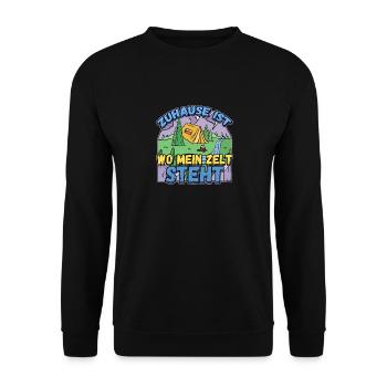 Zuhause ist wo mein Zelt steht - Campen Natur - Unisex Pullover - Schwarz - Vorne - Alina (178cm) & Michal (187cm)