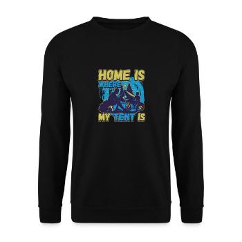 Zuhause ist wo mein Zelt steht - Campen Natur - Unisex Pullover - Schwarz - Vorne - Alina (178cm) & Michal (187cm)