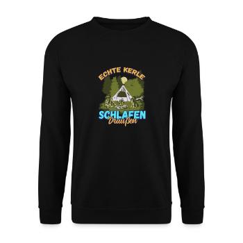 Echte Kerle Schlafen Draußen - Campen Zelten Natur - Unisex Pullover - Schwarz - Vorne - Alina (178cm) & Michal (187cm)
