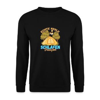 Echte Kerle Schlafen Draußen - Campen Zelten Natur - Unisex Pullover - Schwarz - Vorne - Alina (178cm) & Michal (187cm)
