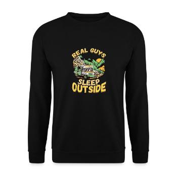 Echte Kerle Schlafen Draußen - Campen Zelten Natur - Unisex Pullover - Schwarz - Vorne - Alina (178cm) & Michal (187cm)
