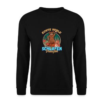 Echte Kerle Schlafen Draußen - Campen Zelten Natur - Unisex Pullover - Schwarz - Vorne - Alina (178cm) & Michal (187cm)