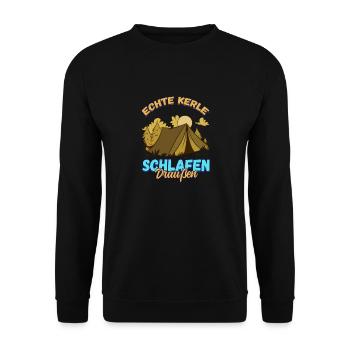 Echte Kerle Schlafen Draußen - Campen Zelten Natur - Unisex Pullover - Schwarz - Vorne - Alina (178cm) & Michal (187cm)