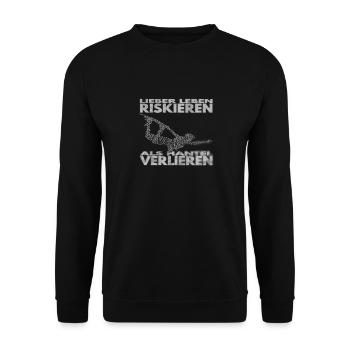 Lieber Leben riskieren, als Hantel verlieren. - Unisex Pullover - Schwarz - Vorne - Alina (178cm) & Michal (187cm)