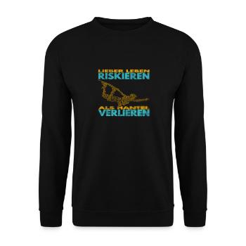 Lieber Leben riskieren, als Hantel verlieren. - Unisex Pullover - Schwarz - Vorne - Alina (178cm) & Michal (187cm)