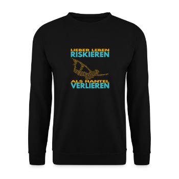 Lieber Leben riskieren, als Hantel verlieren. - Unisex Pullover - Schwarz - Vorne - Alina (178cm) & Michal (187cm)