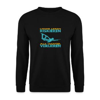 Lieber Leben riskieren, als Hantel verlieren. - Unisex Pullover - Schwarz - Vorne - Alina (178cm) & Michal (187cm)