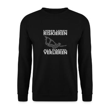 Lieber Leben riskieren, als Hantel verlieren. - Unisex Pullover - Schwarz - Vorne - Alina (178cm) & Michal (187cm)