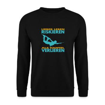 Lieber Leben riskieren, als Hantel verlieren. - Unisex Pullover - Schwarz - Vorne - Alina (178cm) & Michal (187cm)