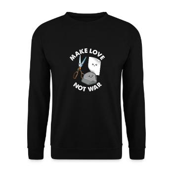 Make Love Not War Lustiges Rock Paper Scissors Spiel - Unisex Pullover - Schwarz - Vorne - Alina (178cm) & Michal (187cm)