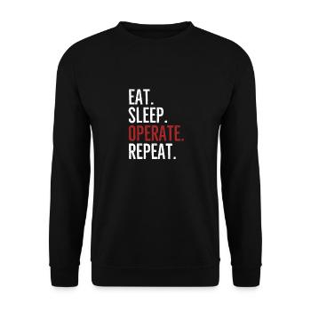 Eat Sleep Operate Wiederholung - Unisex Pullover - Schwarz - Vorne - Alina (178cm) & Michal (187cm)