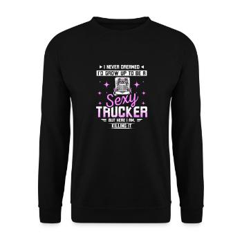 Sexy trucker - Unisex Pullover - Schwarz - Vorne - Alina (178cm) & Michal (187cm)