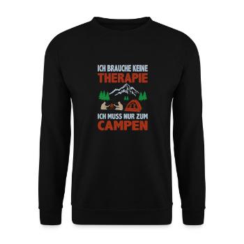 Camping Spruch Keine Therapie muss nur zum Campen - Unisex Pullover - Schwarz - Vorne - Alina (178cm) & Michal (187cm)
