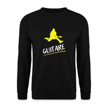GUITARE GUITARISTE SILHOUETTE JAUNE - Sweat-shirt Unisexe - noir - Devant - Alina (178cm) & Michal (187cm)