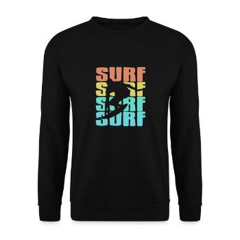 Retro Vintage Surf Surfing T-Shirt Present Gift - Unisex Pullover - Schwarz - Vorne - Alina (178cm) & Michal (187cm)