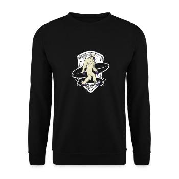 Bigfoot Surfing Funny Surfer Designs T-Shirt - Unisex Pullover - Schwarz - Vorne - Alina (178cm) & Michal (187cm)