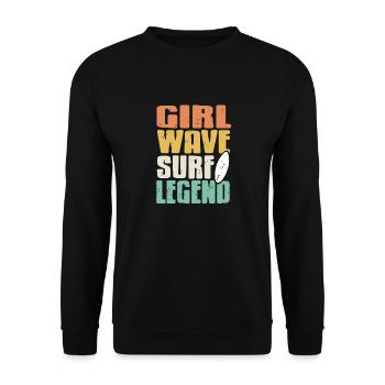 Girl Wave Surf Legend Retro Surfing T-Shirt - Unisex Pullover - Schwarz - Vorne - Alina (178cm) & Michal (187cm)