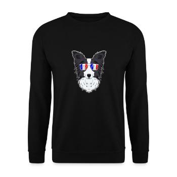 Border Collie France Sunglasses I French Flag - Unisex Pullover - Schwarz - Vorne - Alina (178cm) & Michal (187cm)