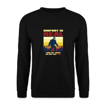 Bigfoot ist echt und er versuchte, meinen zu essen - Unisex Pullover - Schwarz - Vorne - Alina (178cm) & Michal (187cm)