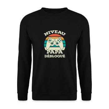 niveau papa débloqué - gamer - Nouvelle Naissance - Sweat-shirt Unisexe - noir - Devant - Alina (178cm) & Michal (187cm)
