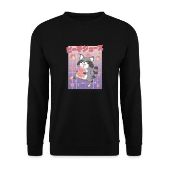 Kawaii Raccoon Drinking Peach Juice - Unisex Sweatshirt - black - Front - Alina (178cm) & Michal (187cm)