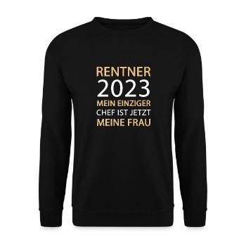 Rente Frau Chef Rentner 2023 - Unisex Pullover - Schwarz - Vorne - Alina (178cm) & Michal (187cm)