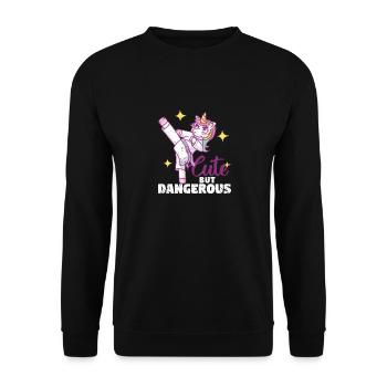 Niedlich aber gefährlich Lustig Karate Einhorn - Unisex Pullover - Schwarz - Vorne - Alina (178cm) & Michal (187cm)