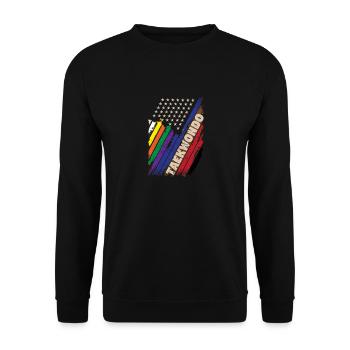 Amerikanische Flagge Weiß Schwarzer Gürtel Farben - Unisex Pullover - Schwarz - Vorne - Alina (178cm) & Michal (187cm)