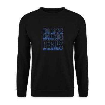 Abenteuer Beginnt Das Trip -Geschenk Für Reisende - Unisex Pullover - Schwarz - Vorne - Alina (178cm) & Michal (187cm)
