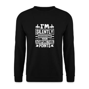 Acupuncture Acupuncteur Points d’acupuncture Drôle - Sweat-shirt Unisexe - noir - Devant - Alina (178cm) & Michal (187cm)
