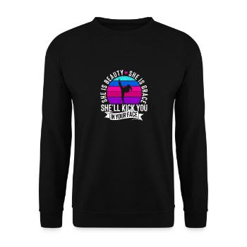 Sie ist Schönheit Sie ist Anmut Lustiges Karate - Unisex Pullover - Schwarz - Vorne - Alina (178cm) & Michal (187cm)