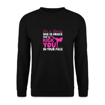 Drôle de Karaté Fille Tae-Kwon Do Elle est beauté - Sweat-shirt Unisexe - noir - Devant - Alina (178cm) & Michal (187cm)