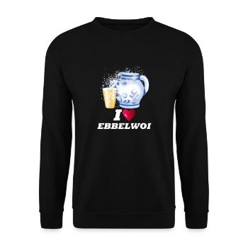 I love Ebbelwoi - Ich liebe Apfelwein Most Hessen - Unisex Pullover - Schwarz - Vorne - Alina (178cm) & Michal (187cm)
