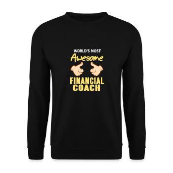 World's Most Awesome Financial Coach T-Shirt - Unisex Pullover - Schwarz - Vorne - Alina (178cm) & Michal (187cm)