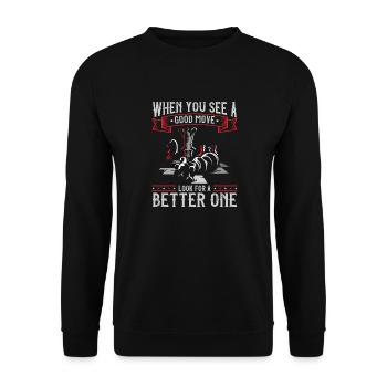 Suche nach einer besseren Spiel Schachfiguren - Unisex Pullover - Schwarz - Vorne - Alina (178cm) & Michal (187cm)