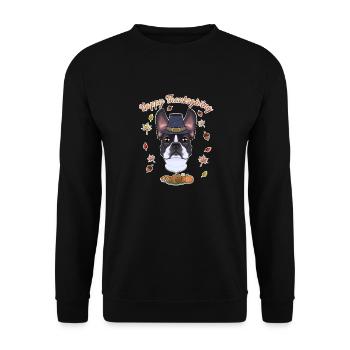 Joyeux Thanksgiving I Dog Lover I Boston Terrier - Sweat-shirt Unisexe - noir - Devant - Alina (178cm) & Michal (187cm)