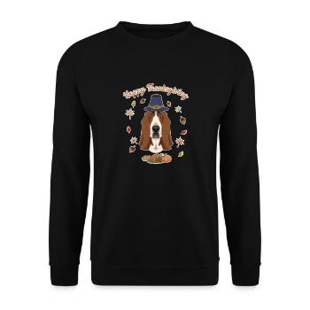 Happy Thanksgiving I Dog Lover I Basset Hound - Unisex Pullover - Schwarz - Vorne - Alina (178cm) & Michal (187cm)