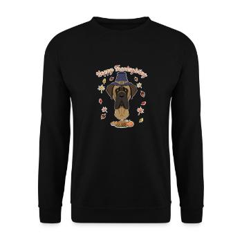 Happy Thanksgiving I Dog Lover I Mastiff - Unisex Pullover - Schwarz - Vorne - Alina (178cm) & Michal (187cm)