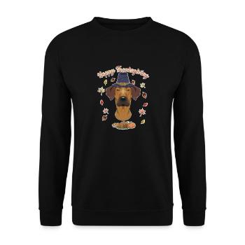 Happy Thanksgiving I Dog Lover I Rhodesian - Unisex Pullover - Schwarz - Vorne - Alina (178cm) & Michal (187cm)