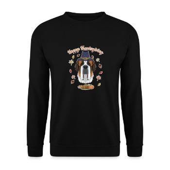 Happy Thanksgiving I Dog Lover I Saint Bernard - Unisex Pullover - Schwarz - Vorne - Alina (178cm) & Michal (187cm)