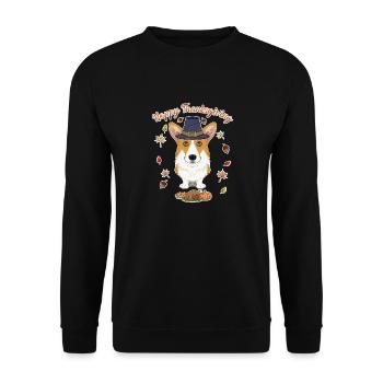 Happy Thanksgiving I Dog Lover I Welsh Corgi - Unisex Sweatshirt - black - Front - Alina (178cm) & Michal (187cm)