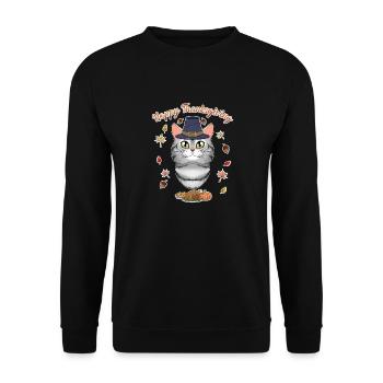 American Shorthair Cat Lover I Happy Thanksgiving - Sweat-shirt Unisexe - noir - Devant - Alina (178cm) & Michal (187cm)