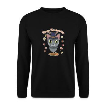 Russian Blue Cat Lover I Happy Thanksgiving - Unisex Pullover - Schwarz - Vorne - Alina (178cm) & Michal (187cm)