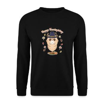 Exotic Shorthair Cat Lover I Happy Thanksgiving - Unisex Pullover - Schwarz - Vorne - Alina (178cm) & Michal (187cm)