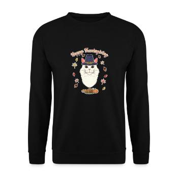 Turkish Angora Cat Lover I Happy Thanksgiving - Unisex Sweatshirt - black - Front - Alina (178cm) & Michal (187cm)