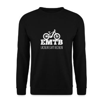 Lächeln statt Hecheln EMTB E-Bike Rentner Faultier - Unisex Pullover - Schwarz - Vorne - Alina (178cm) & Michal (187cm)