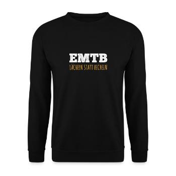 Lächeln statt Hecheln EMTB E-Bike Rentner Faultier - Unisex Pullover - Schwarz - Vorne - Alina (178cm) & Michal (187cm)
