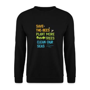 Save The Bees Plant More Trees Clean Seas - Unisex Sweatshirt - black - Front - Alina (178cm) & Michal (187cm)