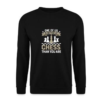 One of us is better at chess than you are Player - Unisex Pullover - Schwarz - Vorne - Alina (178cm) & Michal (187cm)