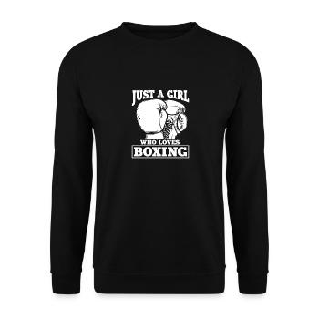 Just A Girl Who Loves Boxing, Witzige Boxerinnen - Unisex Pullover - Schwarz - Vorne - Alina (178cm) & Michal (187cm)